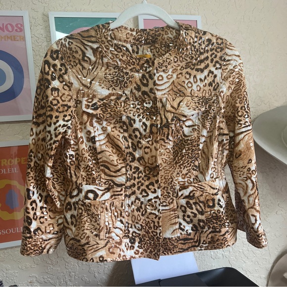 Ruby Rd Ladies 8p Animal Print Summer Light Fashion Button Up Jacket Hamptons - Picture 5 of 6